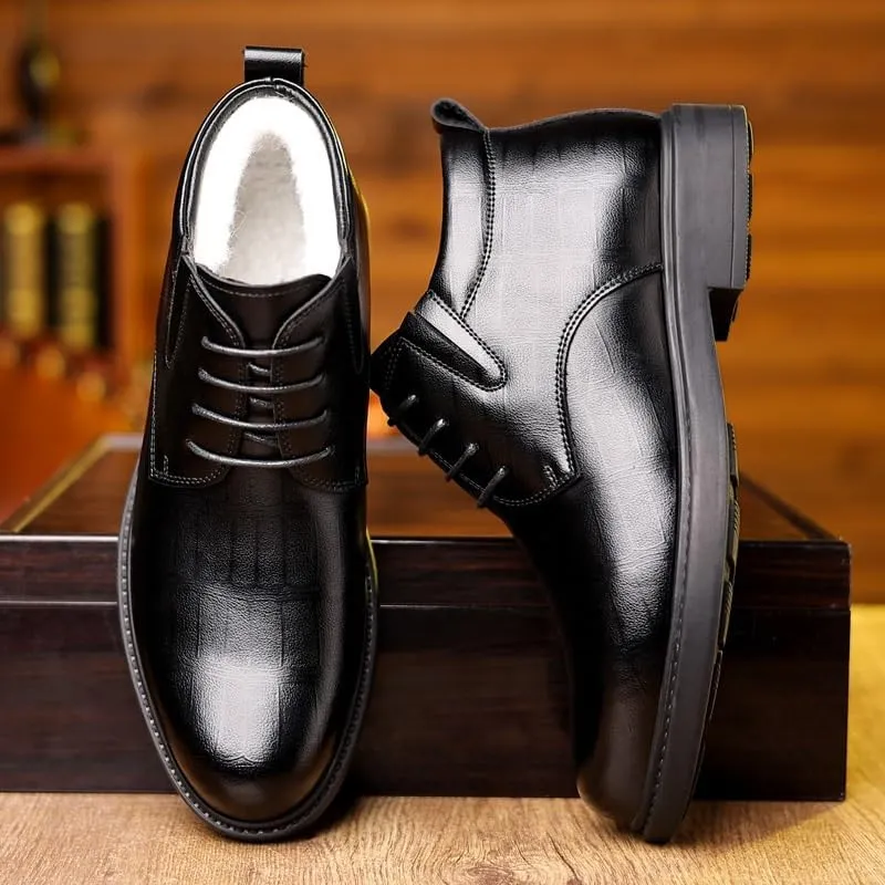 Men's Business Leather Shoes Resistant Sneakers Boots Lightweight Non-Slip Trekking Walking Leather Shoes Comfortable Rubber Soft Sole for Men