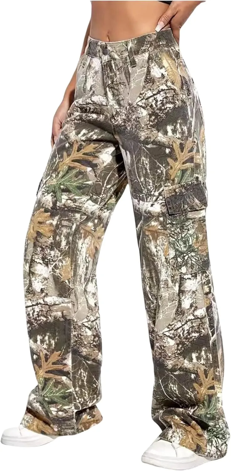 Mens Camo Cargo Pants Y2k Hip Hop Jeans Baggy Army Joggers Sweatpants Camouflage Pants Streetwear