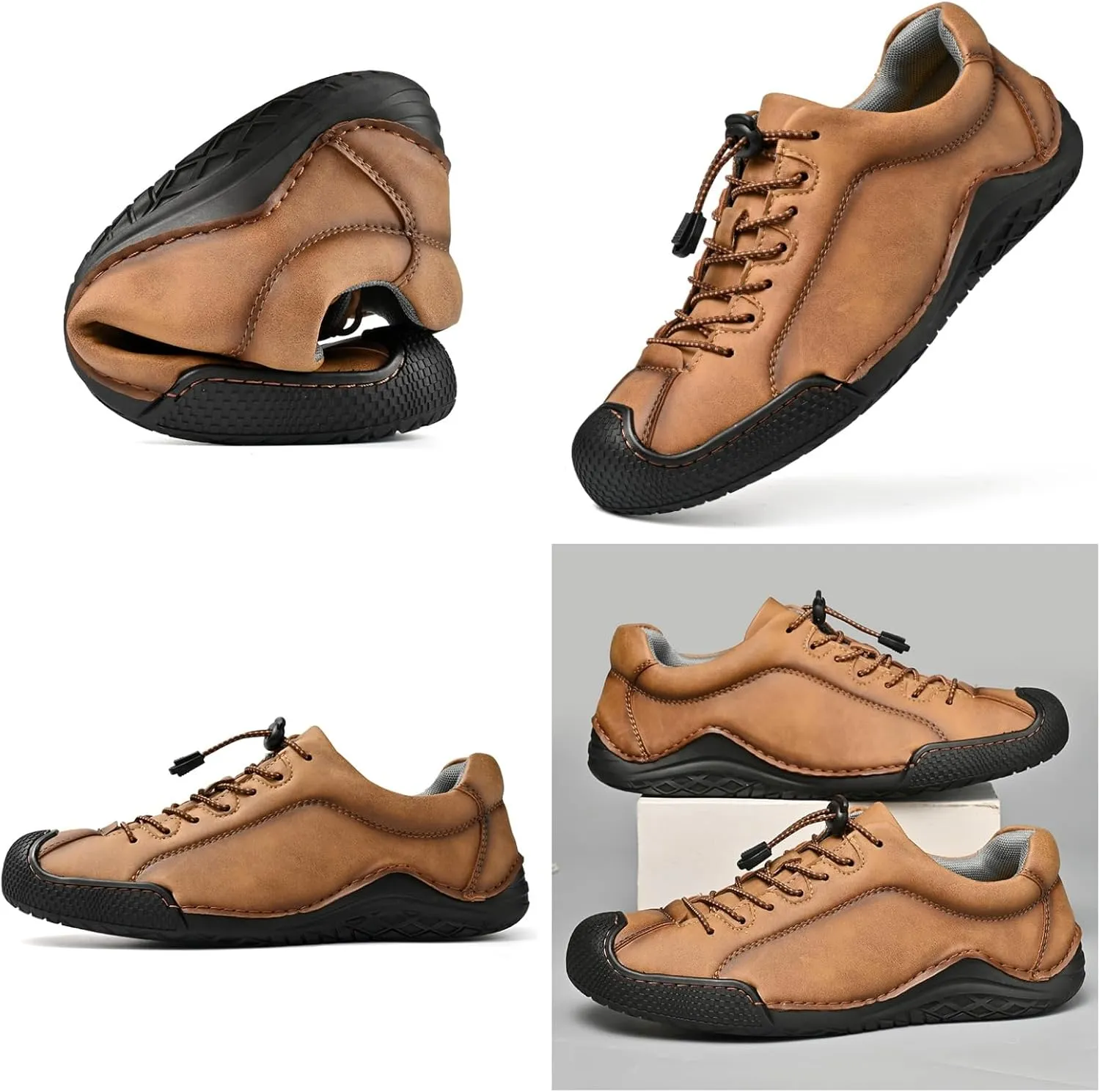 Men's Casual Driving Loafers with Elastic Band & Quick-Lace System - Slip-Resistant Outsole Shoes with Handmade Stitching Comfort Stitch Sole for Office Outdoor Activities Daily Wear