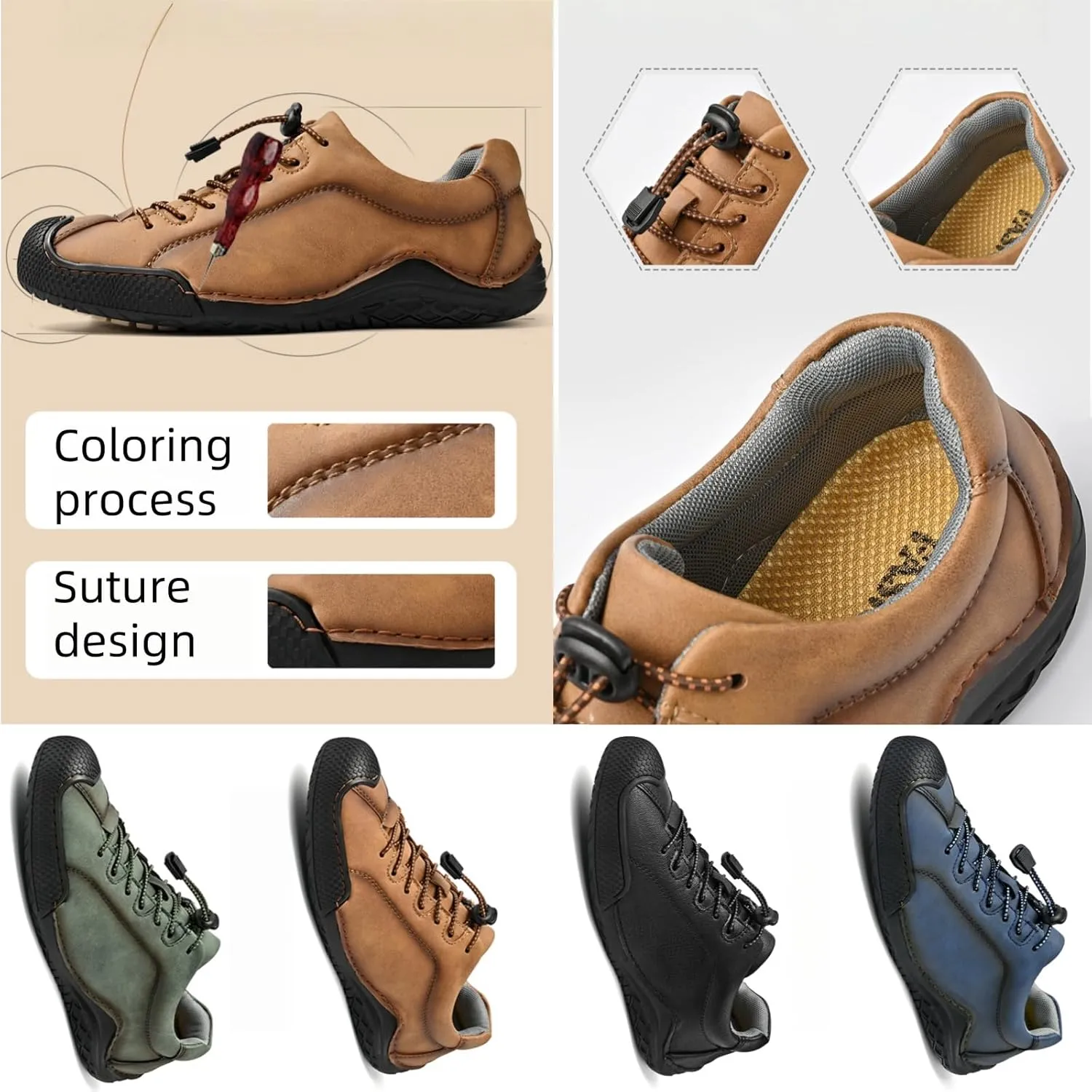 Men's Casual Driving Loafers with Elastic Band & Quick-Lace System - Slip-Resistant Outsole Shoes with Handmade Stitching Comfort Stitch Sole for Office Outdoor Activities Daily Wear
