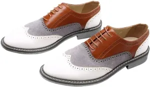 Men's Casual Lace Up Loafers Two Tone Patchwork Brogue Oxford Shoes Fashionable Office Formal PU Leather Shoes