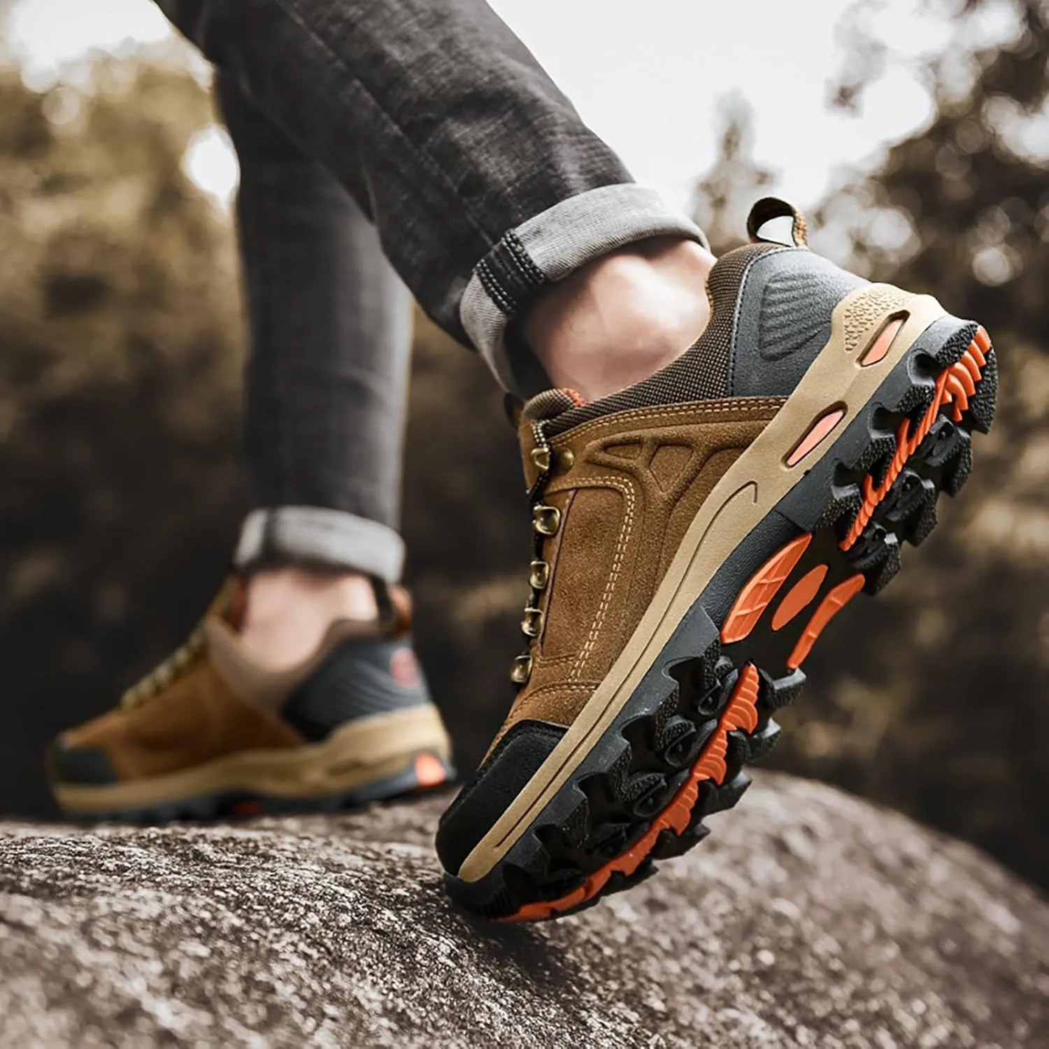 Mens Casual Shoes Suede Slip On Walking Shoes Waterproof Padded Sneakers Non Slip Lightweight Hiking Shoes