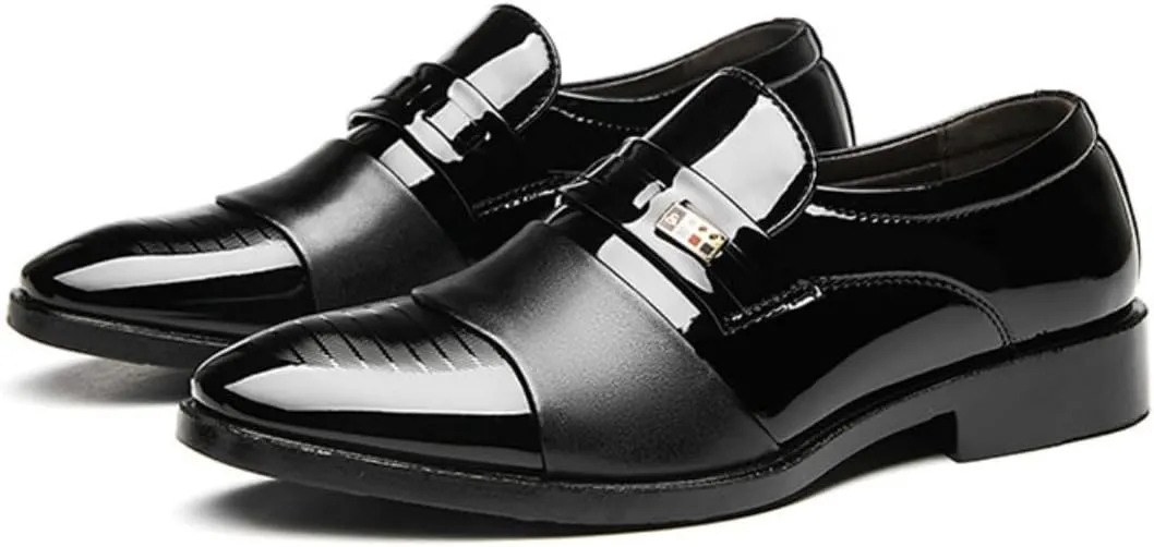 Men's Classic Business Dress Shoes, Oxford Work Formal Shoes, Patent Leather Slip-On Loafers Wedding Dress Shoes