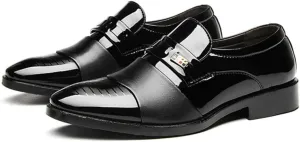 Men's Classic Business Dress Shoes, Oxford Work Formal Shoes, Patent Leather Slip-On Loafers Wedding Dress Shoes