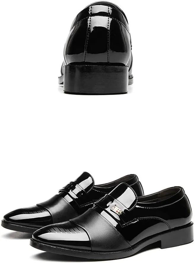 Men's Classic Business Dress Shoes, Oxford Work Formal Shoes, Patent Leather Slip-On Loafers Wedding Dress Shoes