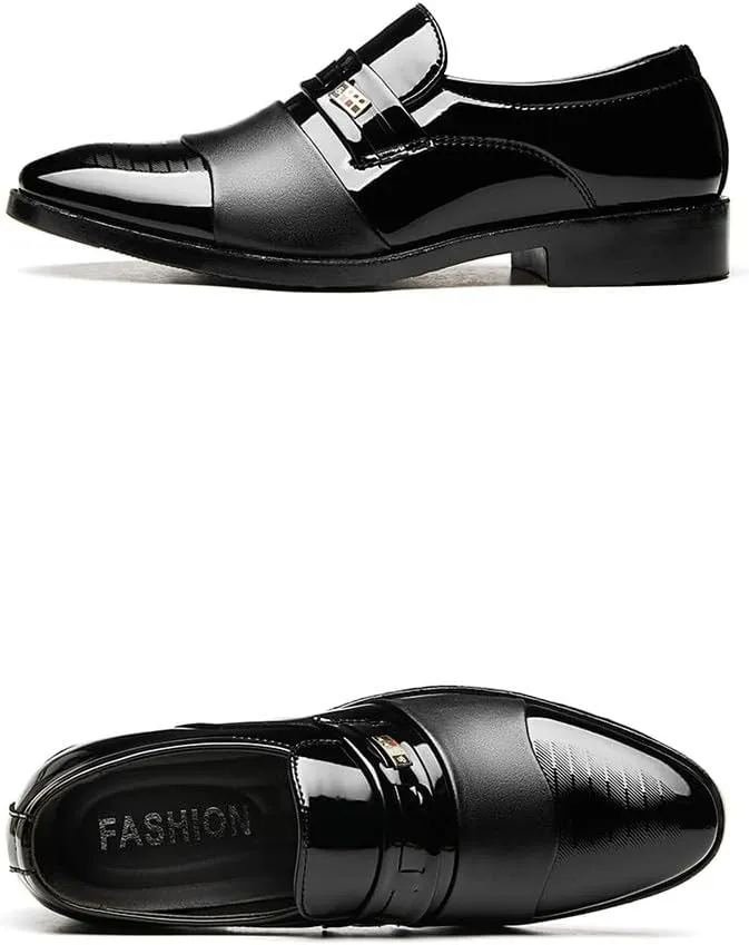 Men's Classic Business Dress Shoes, Oxford Work Formal Shoes, Patent Leather Slip-On Loafers Wedding Dress Shoes