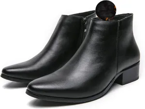 Men's Classic Polished Leather Side Zip Chelsea Ankle Boots Pointed Toe Slip-On Warm Comfortable Waterproof Chukka Boots Fashion Low Heel Business Dress Chelsea Boots
