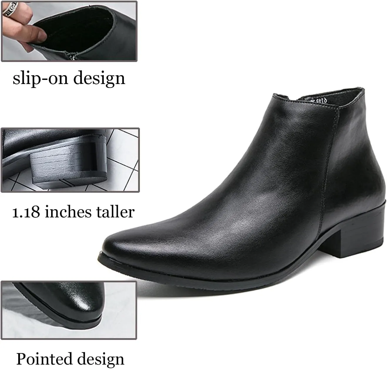 Men's Classic Polished Leather Side Zip Chelsea Ankle Boots Pointed Toe Slip-On Warm Comfortable Waterproof Chukka Boots Fashion Low Heel Business Dress Chelsea Boots