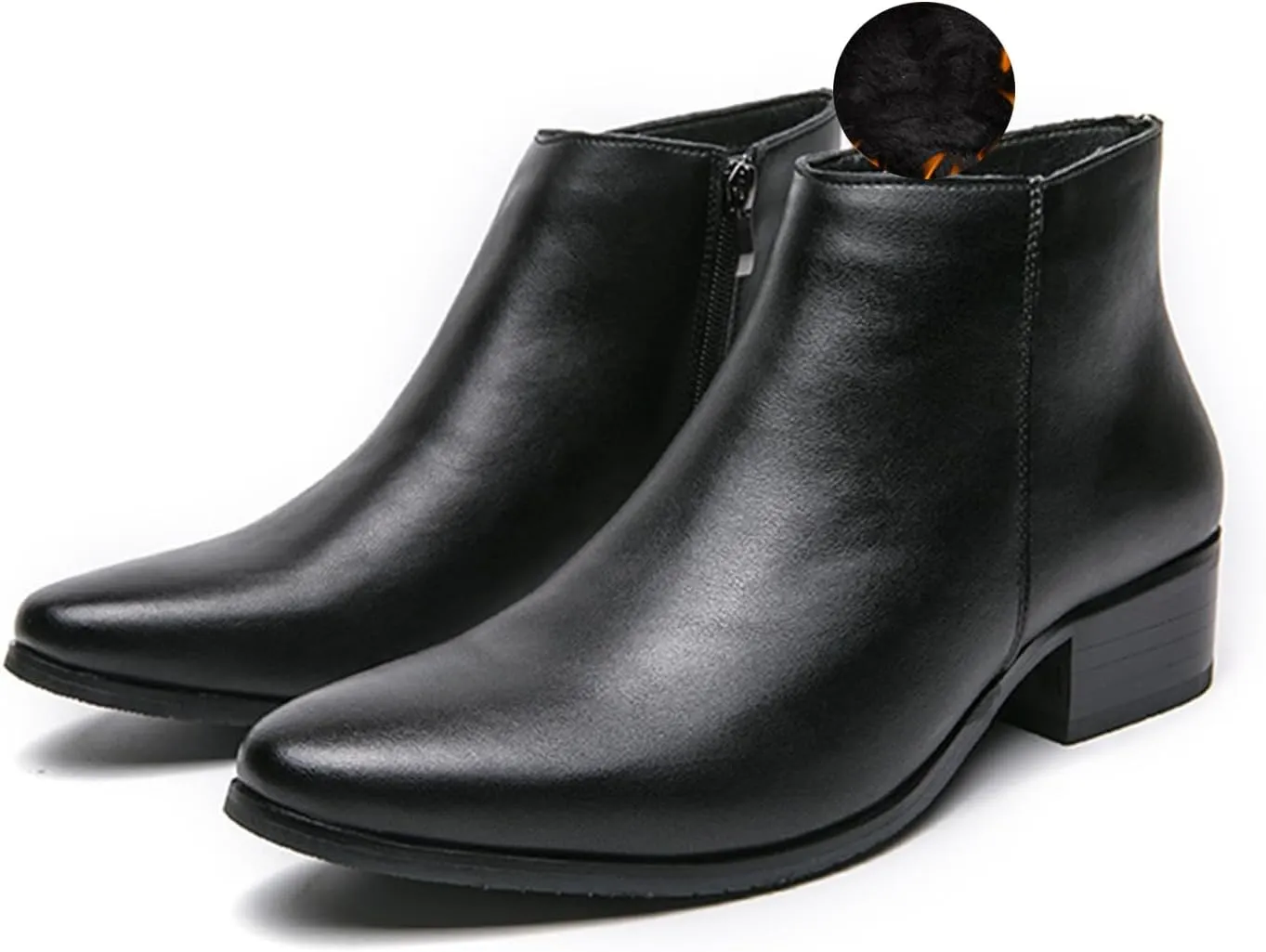 Men's Classic Polished Leather Side Zip Chelsea Ankle Boots Pointed Toe Slip-On Warm Comfortable Waterproof Chukka Boots Fashion Low Heel Business Dress Chelsea Boots