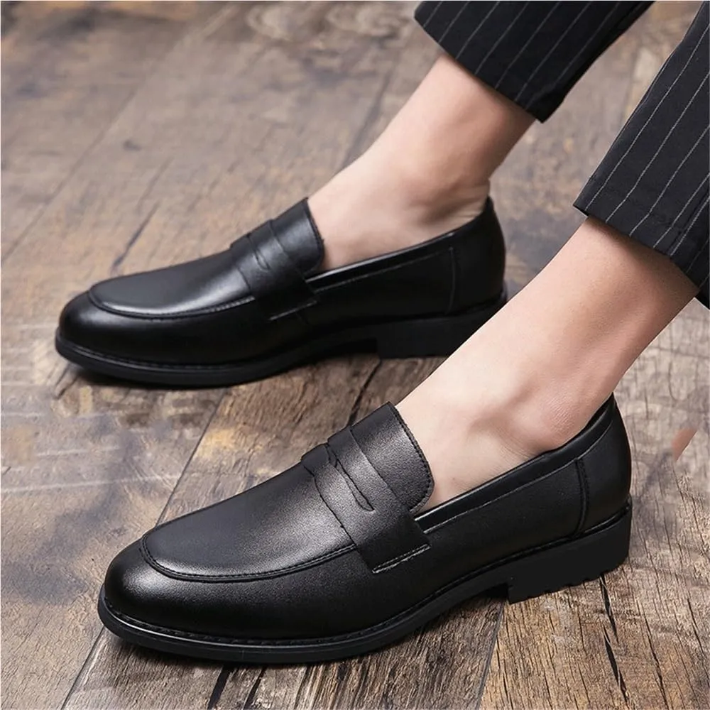 Mens Classic Slip On Loafers Korean Style Black Dress Casual Bean Shoes All Match Height Increasing Oxford