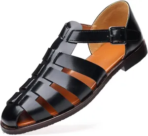 Mens Closed Toe Sandals Ankle Buckle Hollow Out Roman Shoes Outdoor Fisherman Adjustable Beach Summer Sandals Anti Slip Flat Sandals Comfort Casual Walking Shoes Lightweight T-Strap Ankle Strap Sandal