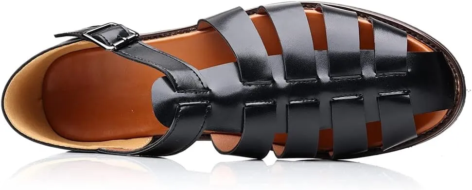 Mens Closed Toe Sandals Ankle Buckle Hollow Out Roman Shoes Outdoor Fisherman Adjustable Beach Summer Sandals Anti Slip Flat Sandals Comfort Casual Walking Shoes Lightweight T-Strap Ankle Strap Sandal