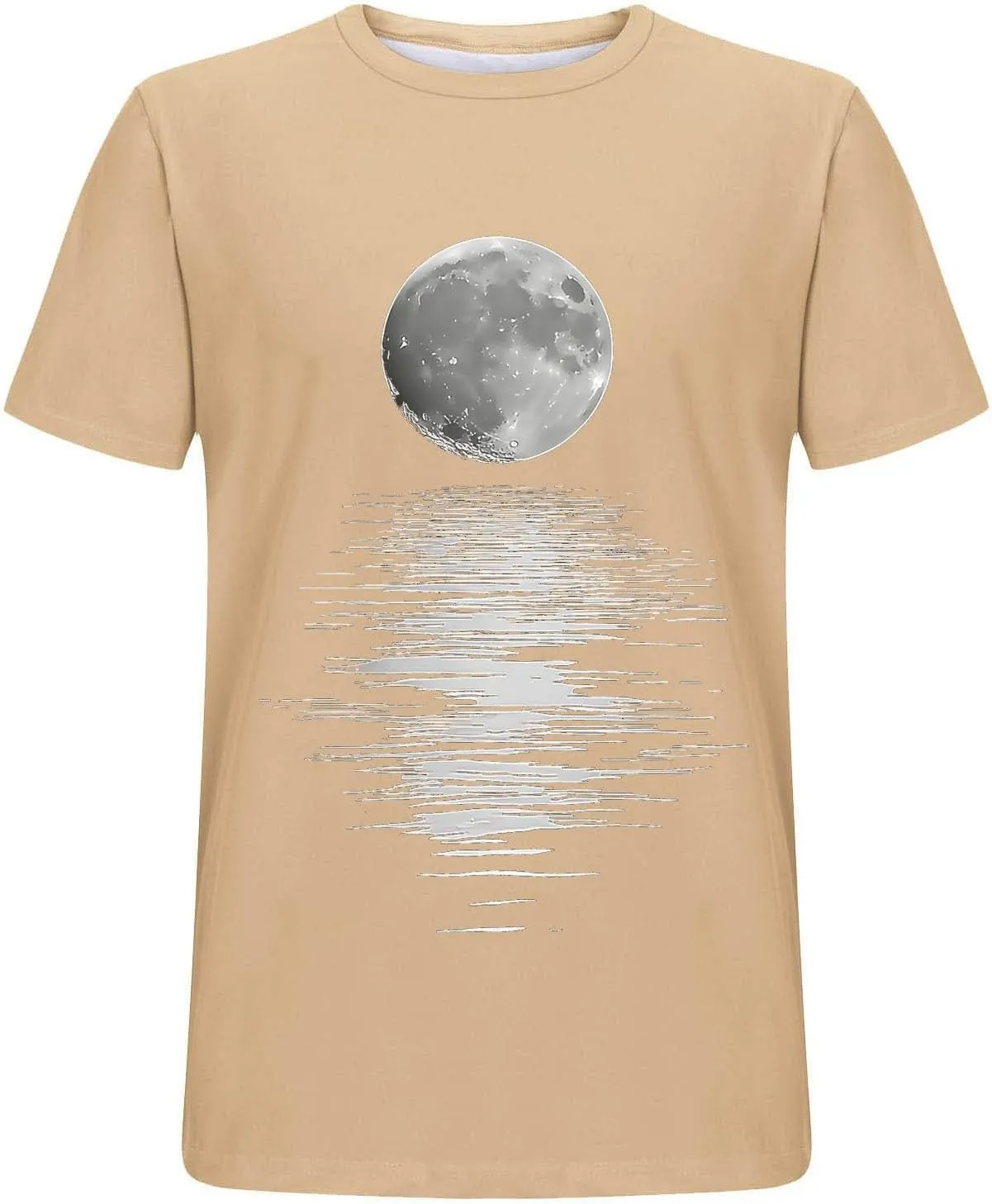 Men's Fashion Moonlight Printed Shirts Stand Shoulder Round Neck Tees Short Sleeve Breathe Shapewear Working Fishing