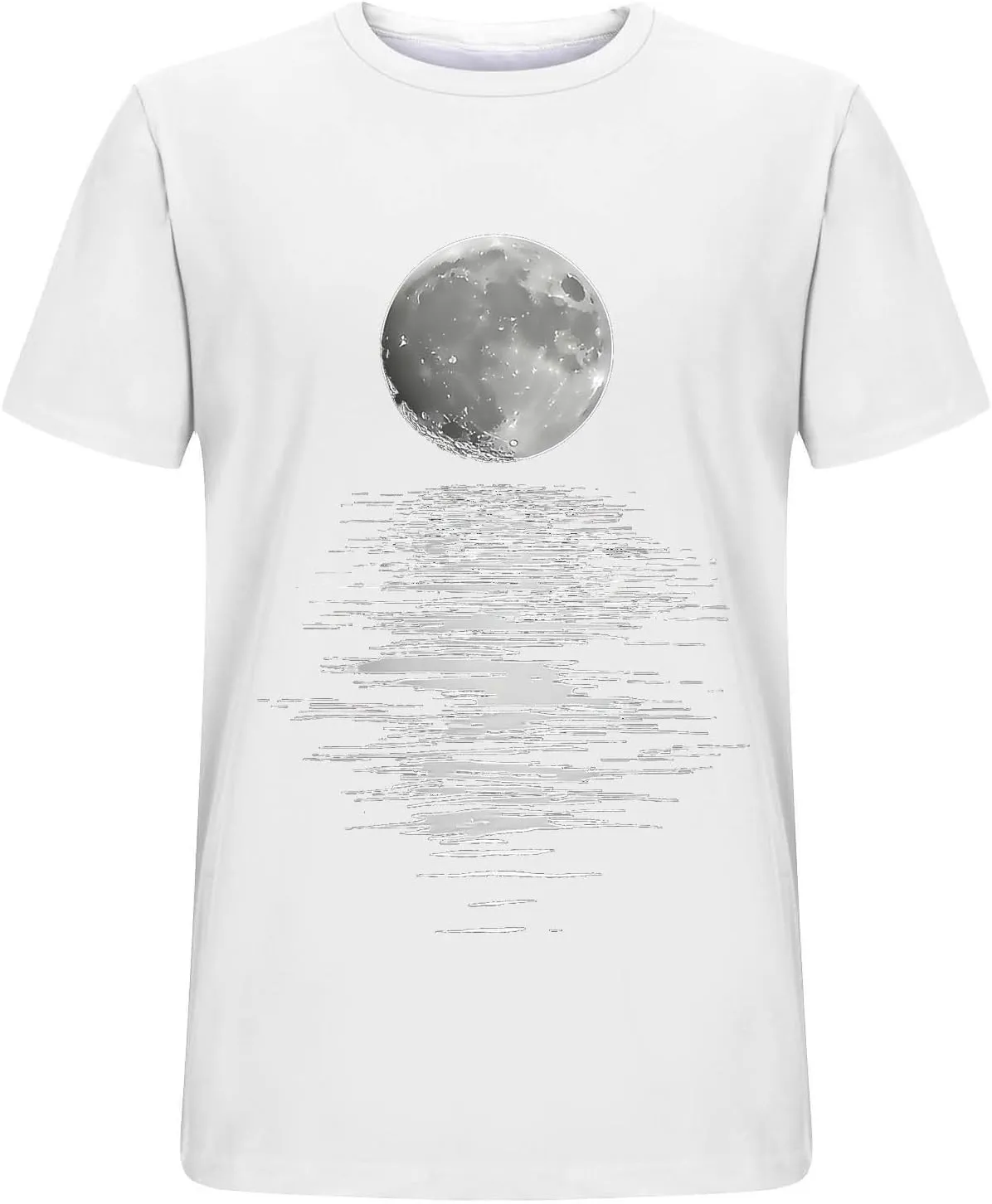 Men's Fashion Moonlight Printed Shirts Stand Shoulder Round Neck Tees Short Sleeve Breathe Shapewear Working Fishing