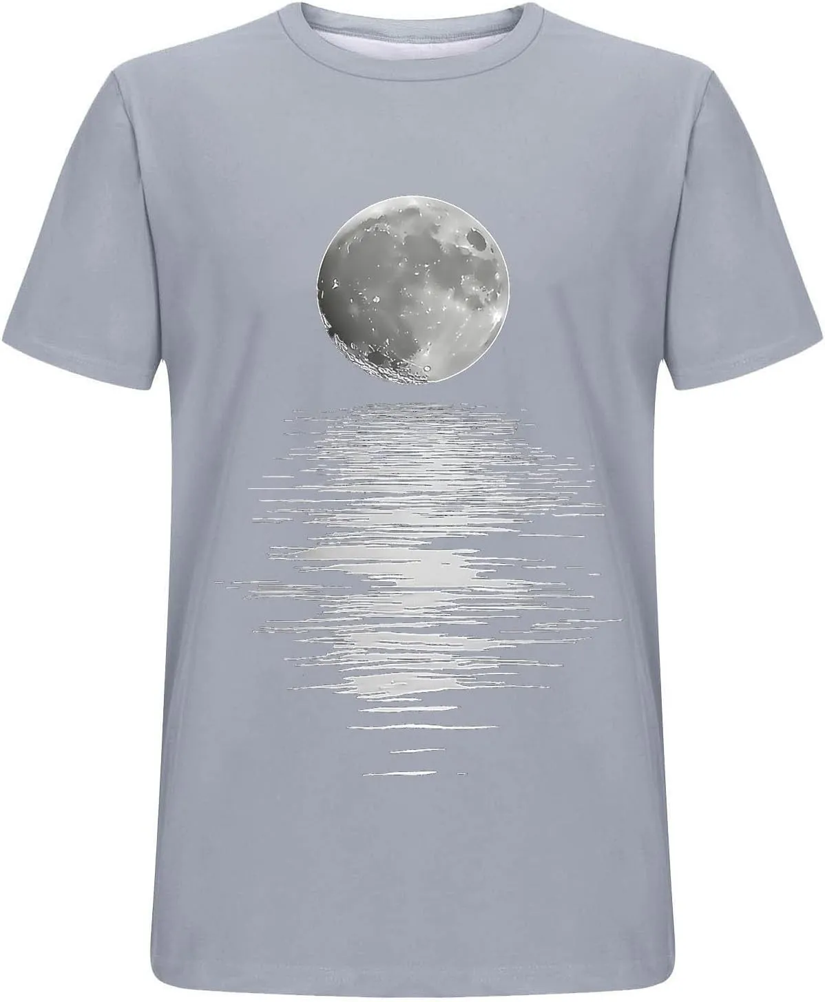 Men's Fashion Moonlight Printed Shirts Stand Shoulder Round Neck Tees Short Sleeve Breathe Shapewear Working Fishing