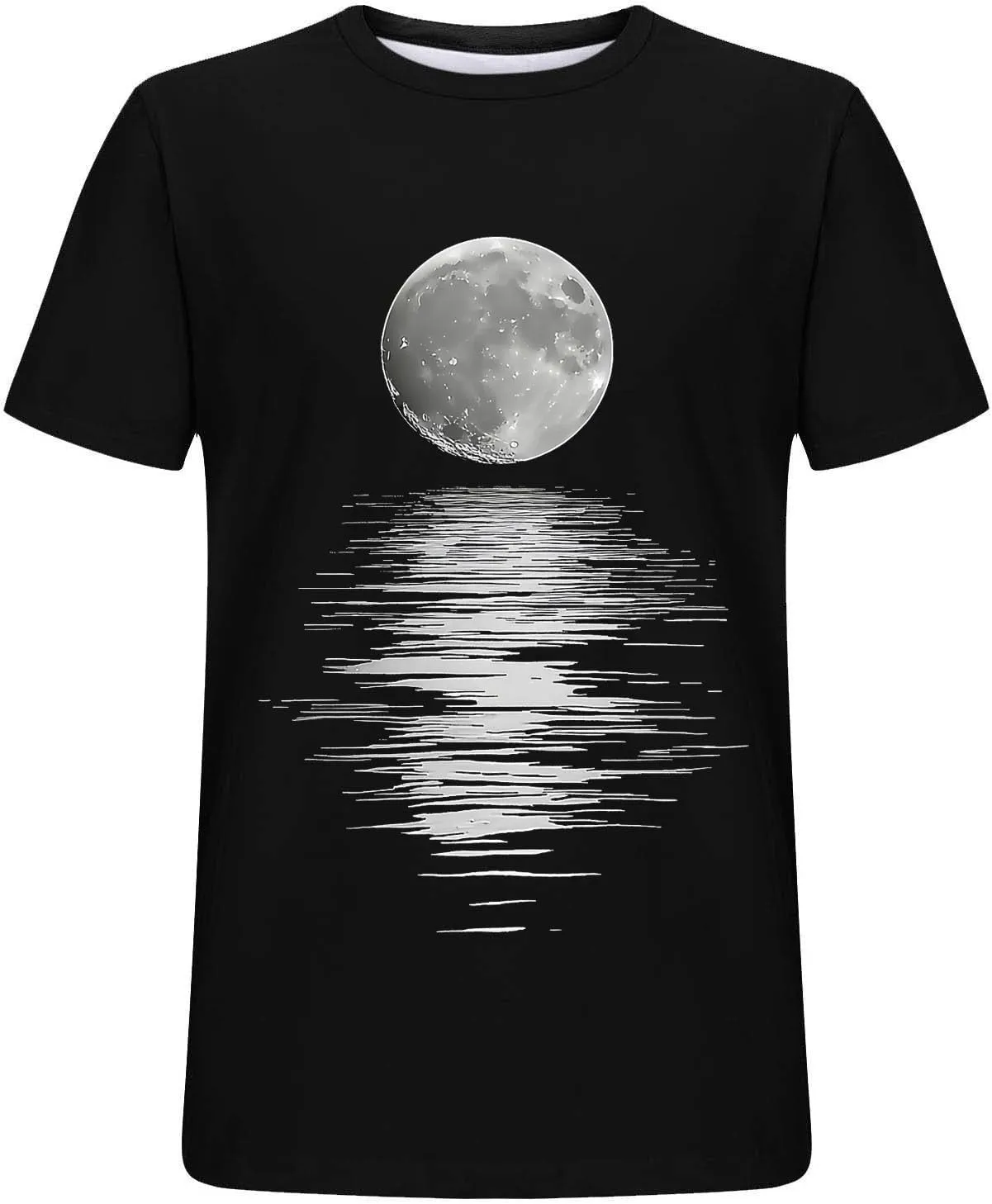 Men's Fashion Moonlight Printed Shirts Stand Shoulder Round Neck Tees Short Sleeve Breathe Shapewear Working Fishing