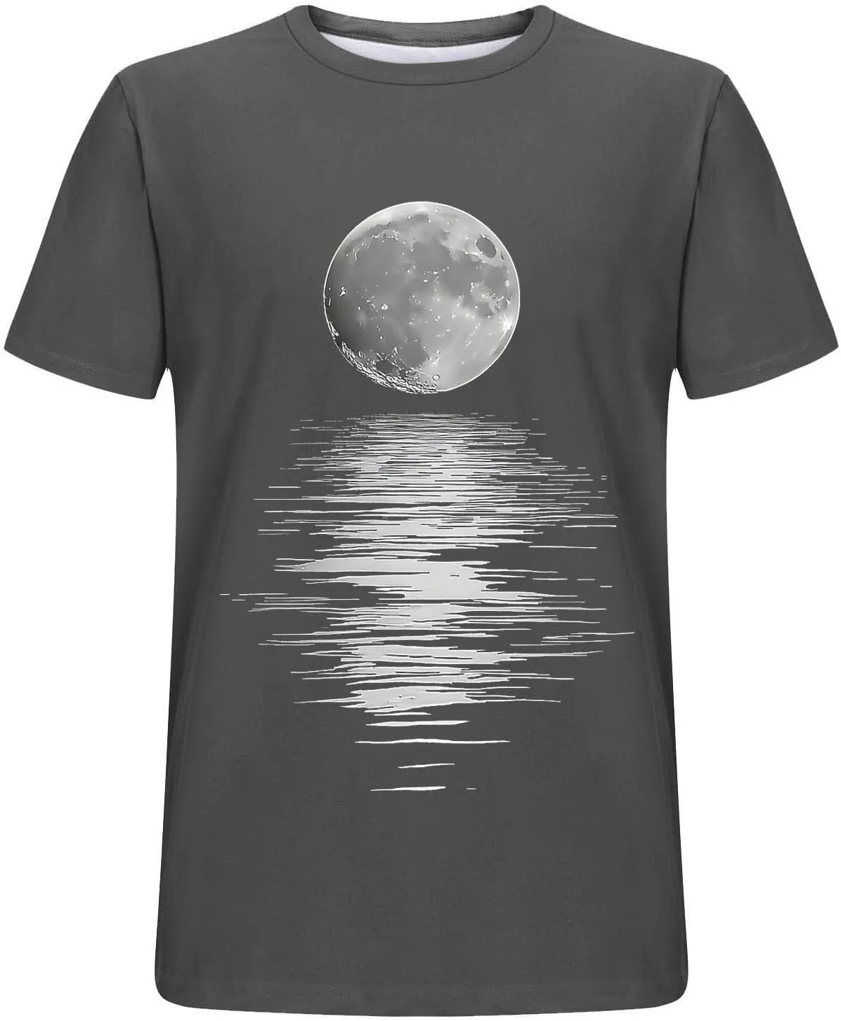 Men's Fashion Moonlight Printed Shirts Stand Shoulder Round Neck Tees Short Sleeve Breathe Shapewear Working Fishing