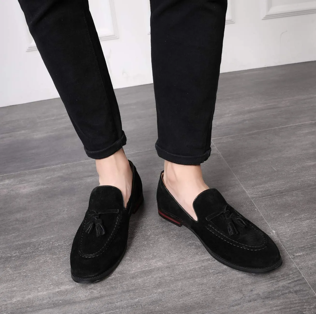 Mens Fashion Shoes Casual Dress Tassel Slip On Flats Suede Loafers for Driving Dating Prom
