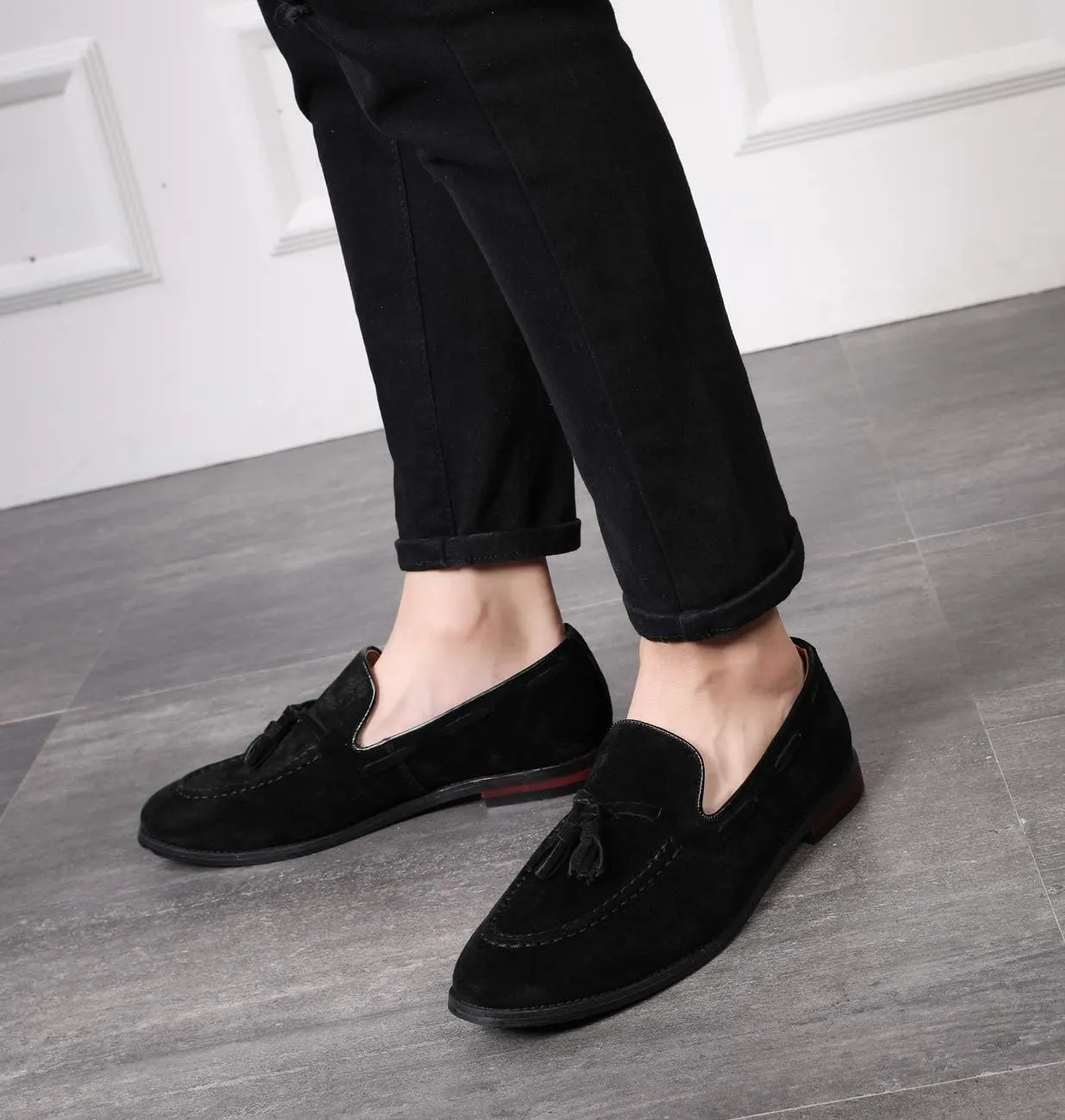 Mens Fashion Shoes Casual Dress Tassel Slip On Flats Suede Loafers for Driving Dating Prom