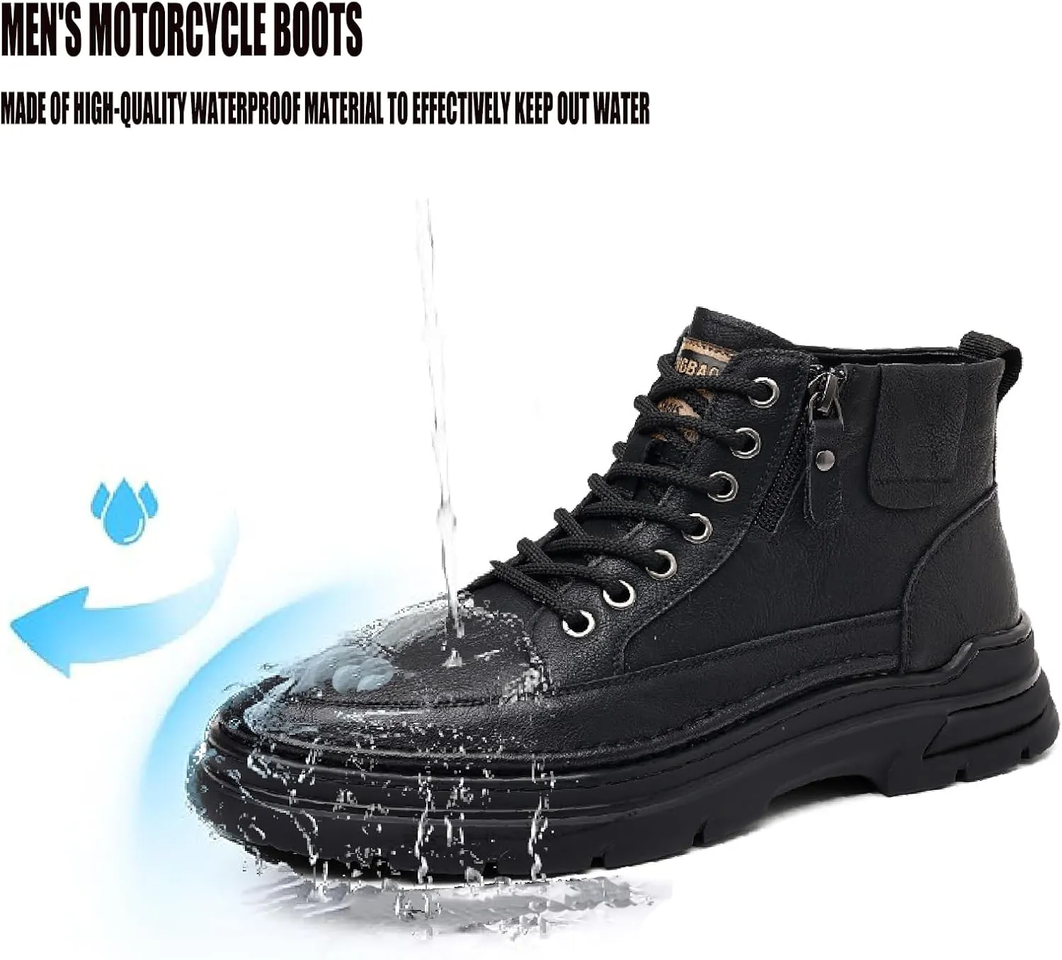 Men'S Leather Chukka Boot With Side Zipper Round Toe Comfort Fleece-Lined Anti-Slip Platform Lace-Up Casual Oxford Boots For Hiking Travel Motorcycle