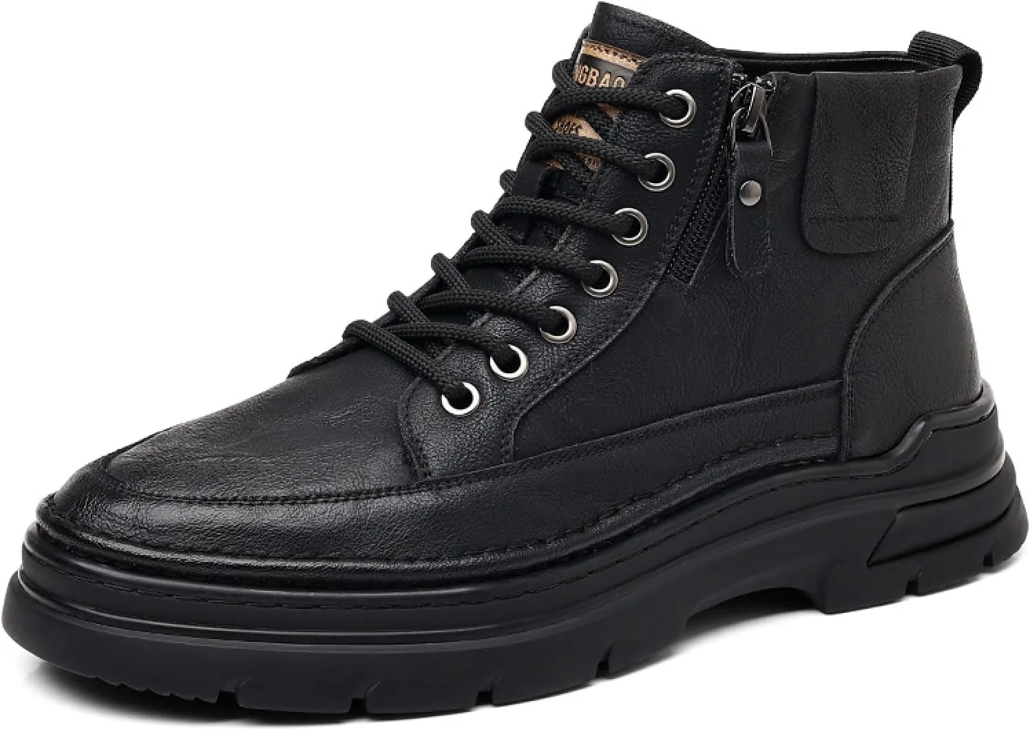 Men'S Leather Chukka Boot With Side Zipper Round Toe Comfort Fleece-Lined Anti-Slip Platform Lace-Up Casual Oxford Boots For Hiking Travel Motorcycle