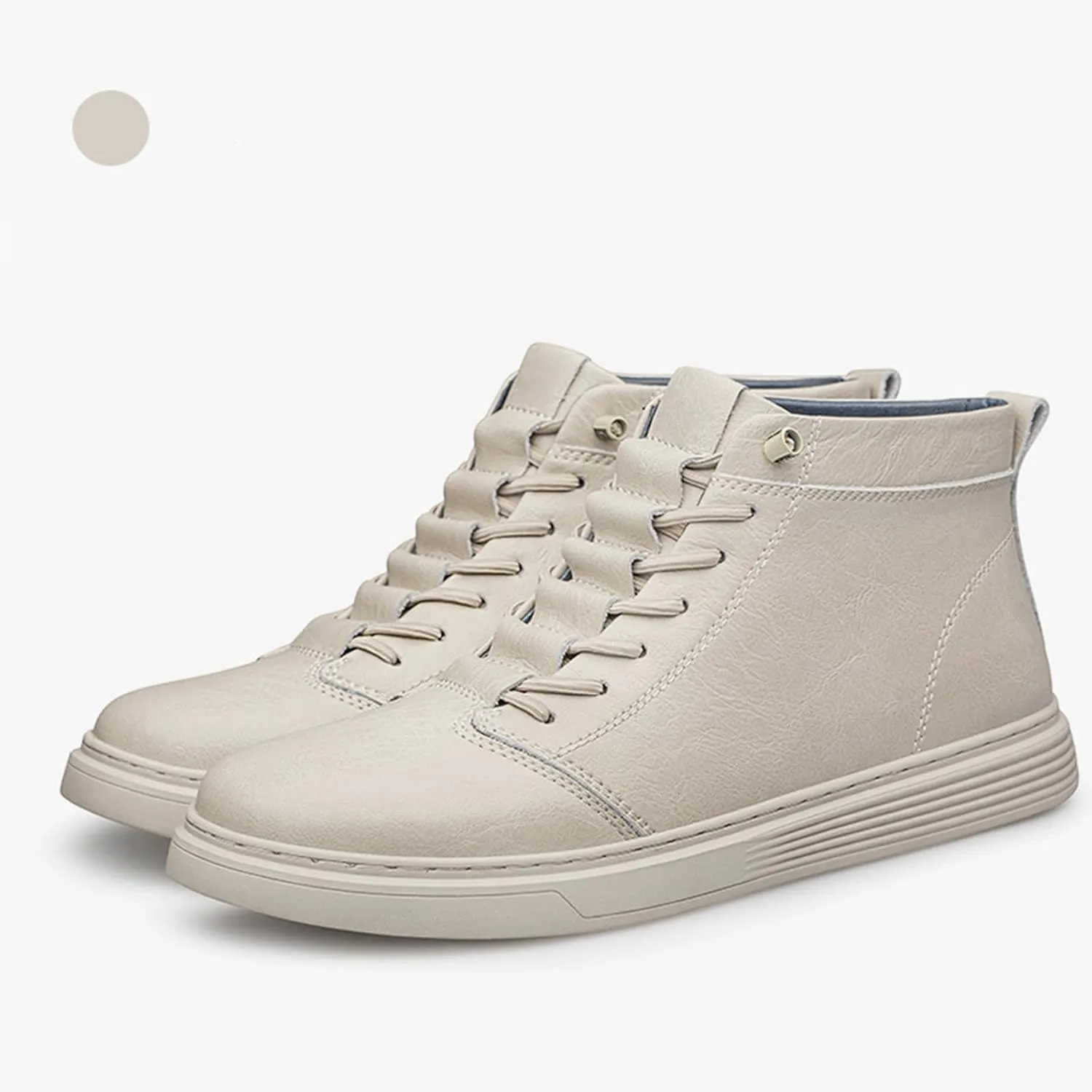 Men's Leather Embossed Flat High-Top Sneakers Autumn Plus Velvet Comfortable Warm Flat Non-Slip Lace-Up Chukka Boots Simple Fashion Walking Sports