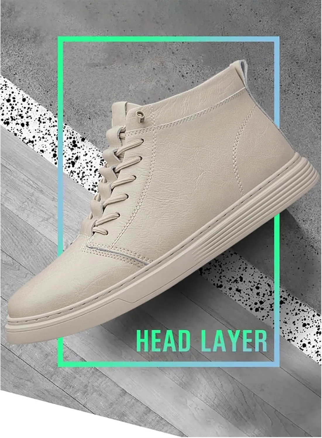 Men's Leather Embossed Flat High-Top Sneakers Autumn Plus Velvet Comfortable Warm Flat Non-Slip Lace-Up Chukka Boots Simple Fashion Walking Sports