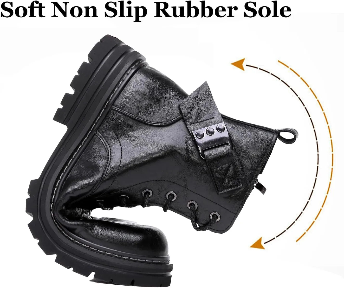 Men's Leather Waterproof Combat Boots with Side Zipper, Casual Hand-Stitched Lace-Up High Top Motorcycle Boots, Comfort Outdoor Rubber Sole Non-Slip Resistant Soft Sole Work Boot