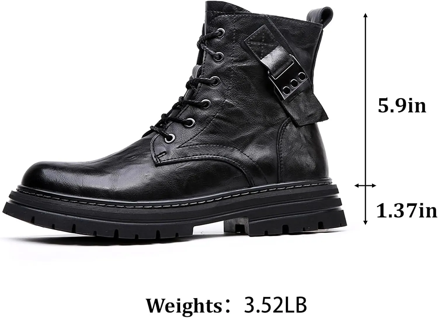Men's Leather Waterproof Combat Boots with Side Zipper, Casual Hand-Stitched Lace-Up High Top Motorcycle Boots, Comfort Outdoor Rubber Sole Non-Slip Resistant Soft Sole Work Boot