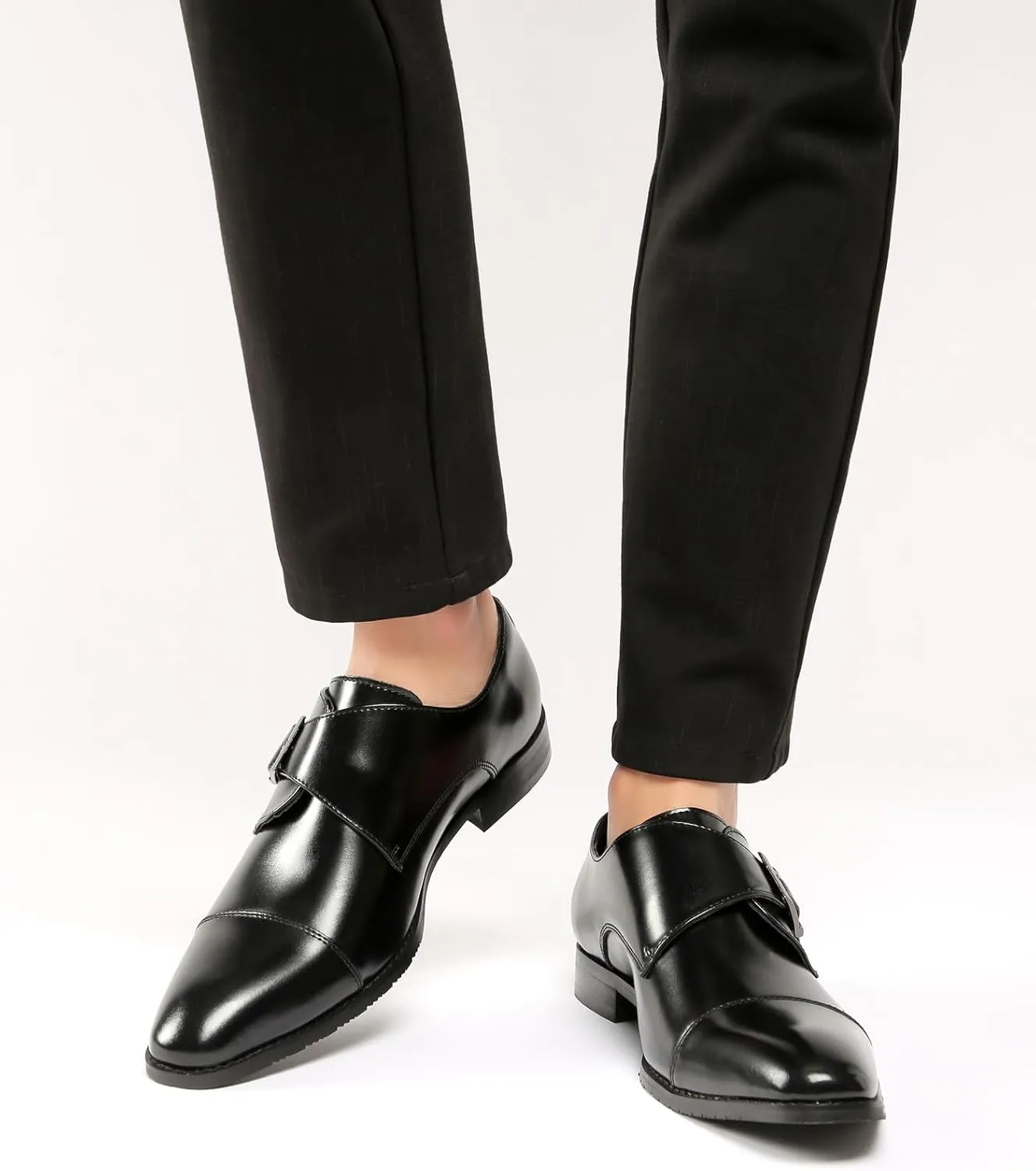 Mens Loafers Buckle Monk Strap Loafers Shoes Business Casual Leather Formal Dress Slip On Shoes for Men