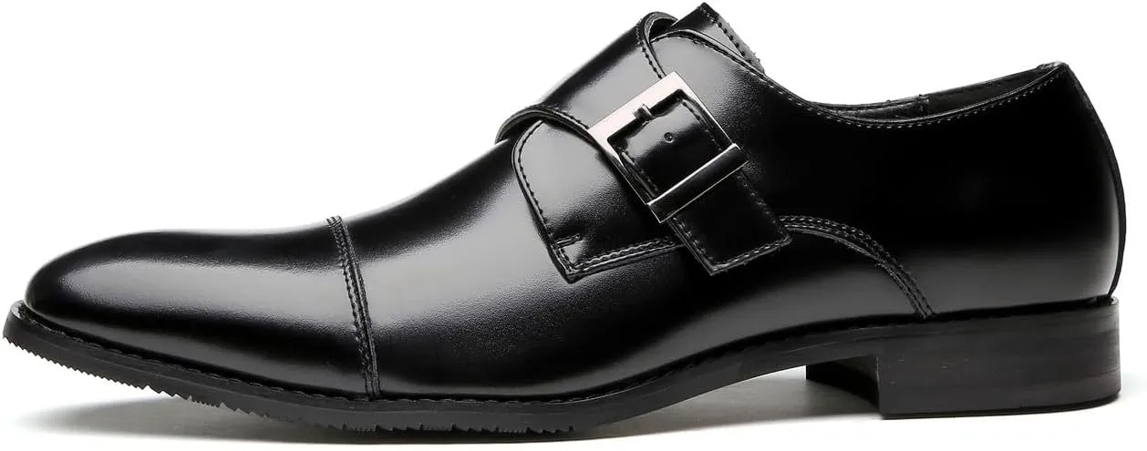 Mens Loafers Buckle Monk Strap Loafers Shoes Business Casual Leather Formal Dress Slip On Shoes for Men