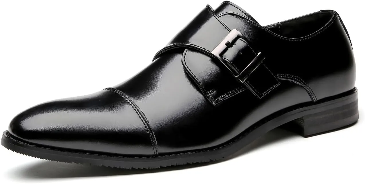 Mens Loafers Buckle Monk Strap Loafers Shoes Business Casual Leather Formal Dress Slip On Shoes for Men
