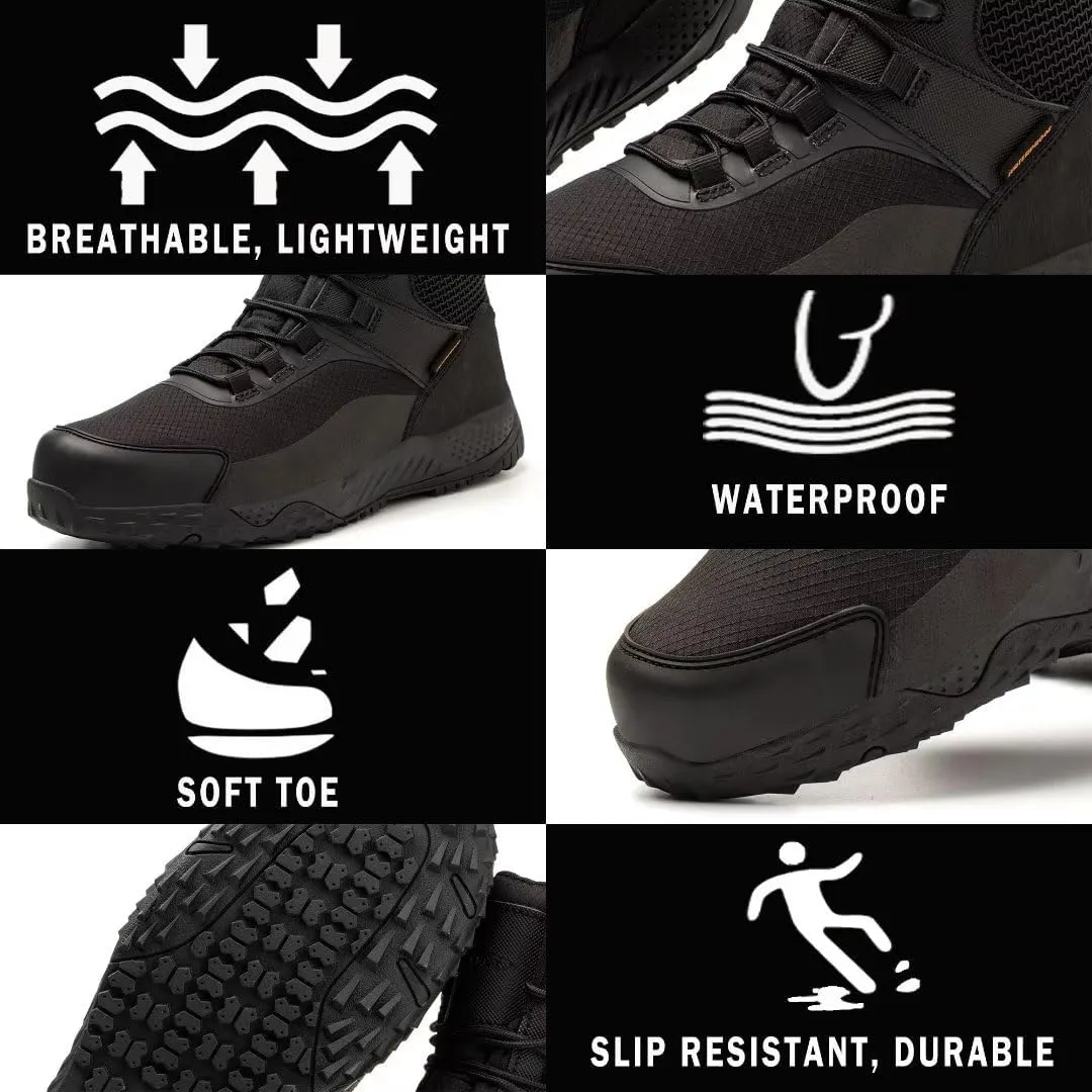 Men's Military Tactical Boots, 6" Waterproof Lightweight Combat Boots, Comfortable Non-slip Outdoor Desert Work Shoes