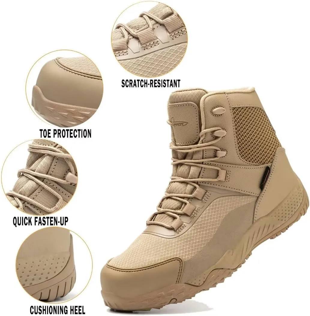 Men's Military Tactical Boots, 6" Waterproof Lightweight Combat Boots, Comfortable Non-slip Outdoor Desert Work Shoes