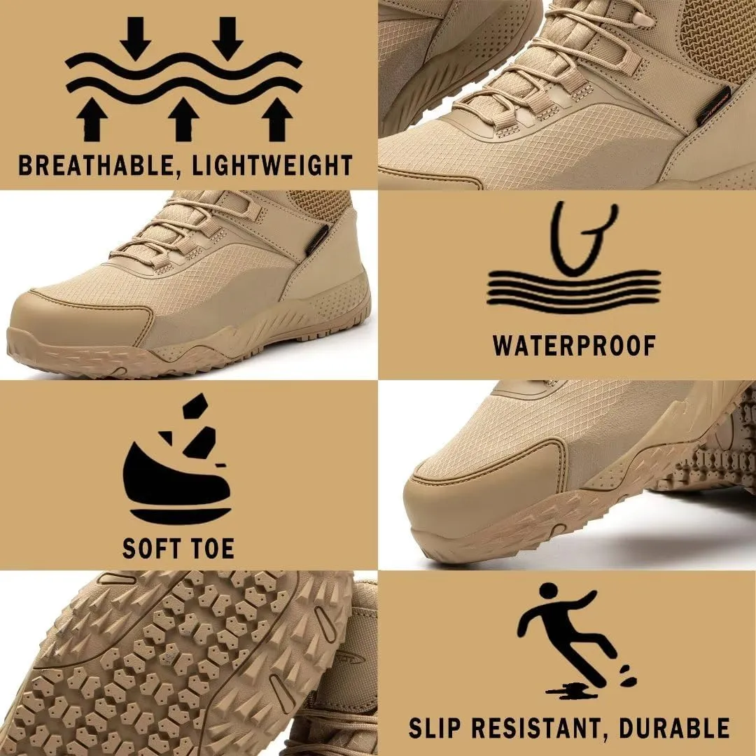Men's Military Tactical Boots, 6" Waterproof Lightweight Combat Boots, Comfortable Non-slip Outdoor Desert Work Shoes