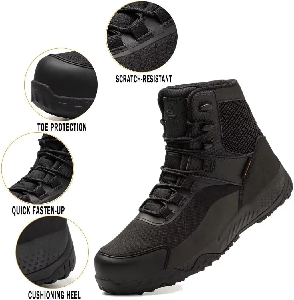 Men's Military Tactical Boots, 6" Waterproof Lightweight Combat Boots, Comfortable Non-slip Outdoor Desert Work Shoes