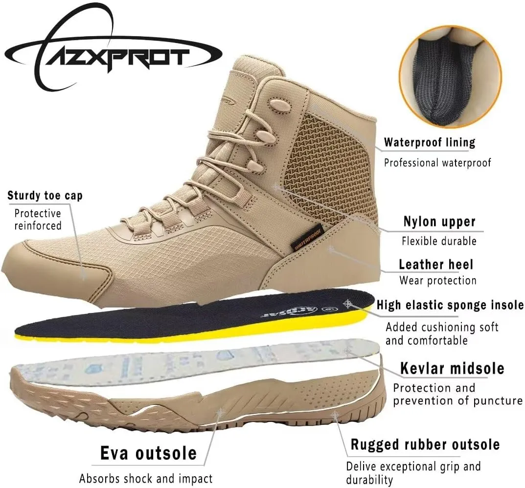 Men's Military Tactical Boots, 6" Waterproof Lightweight Combat Boots, Comfortable Non-slip Outdoor Desert Work Shoes