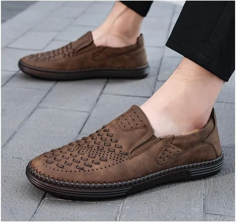 Mens Moccasins Commuter Slip-Resistant Lightweight Breathable Easy to Walk Slip-On Shoes with Non-Slip Sole Daily Soft Sole Casual Shoes Flat Boat Shoes