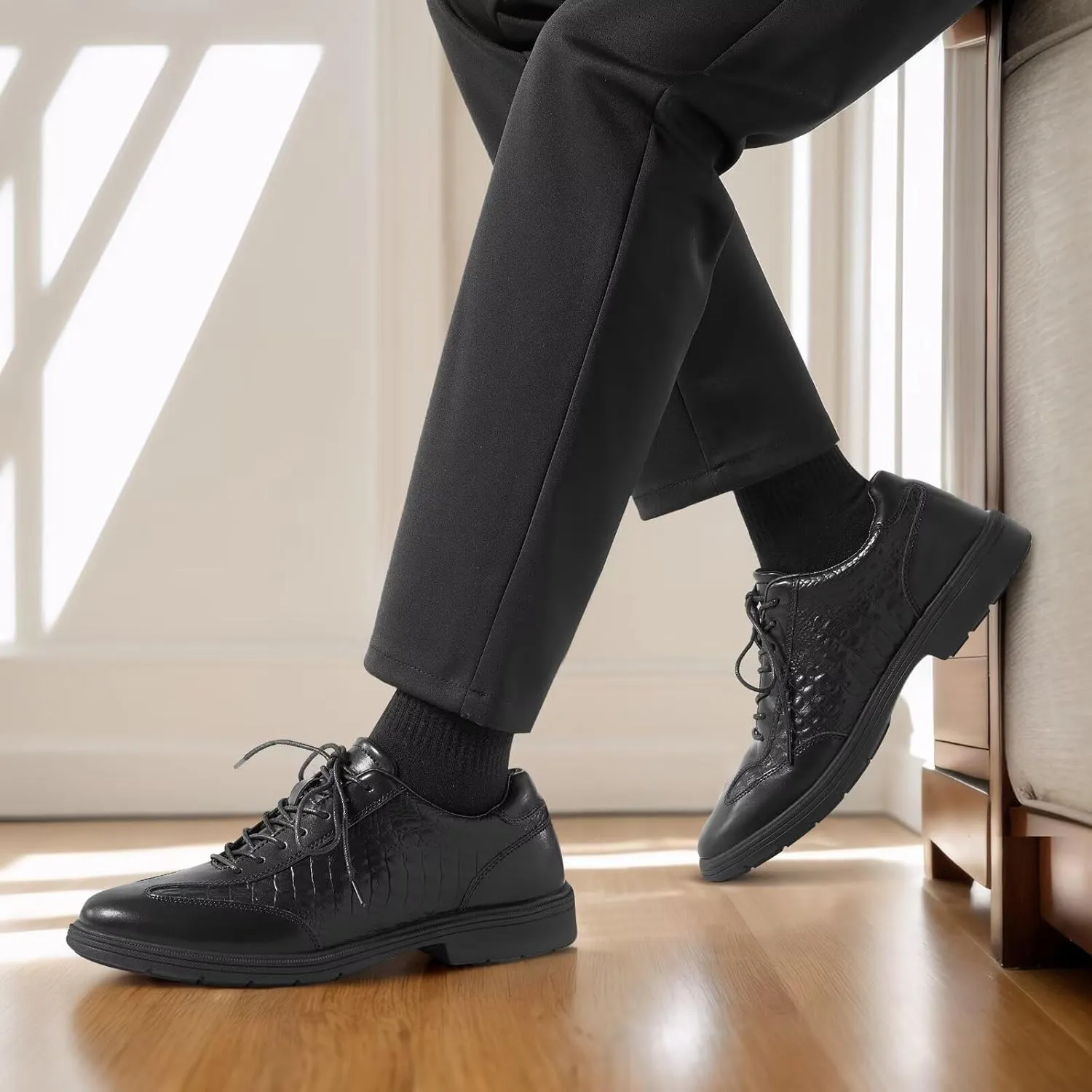 Men's Orthopedic Business Dress Walking Shoes - Comfortable Arch Support Plantar Fasciitis Leather Wingtip Formal Oxford - Flat Feet Casual Cap Toe Tuxedo Patent Sneakers for Foot Heel Pain Relief