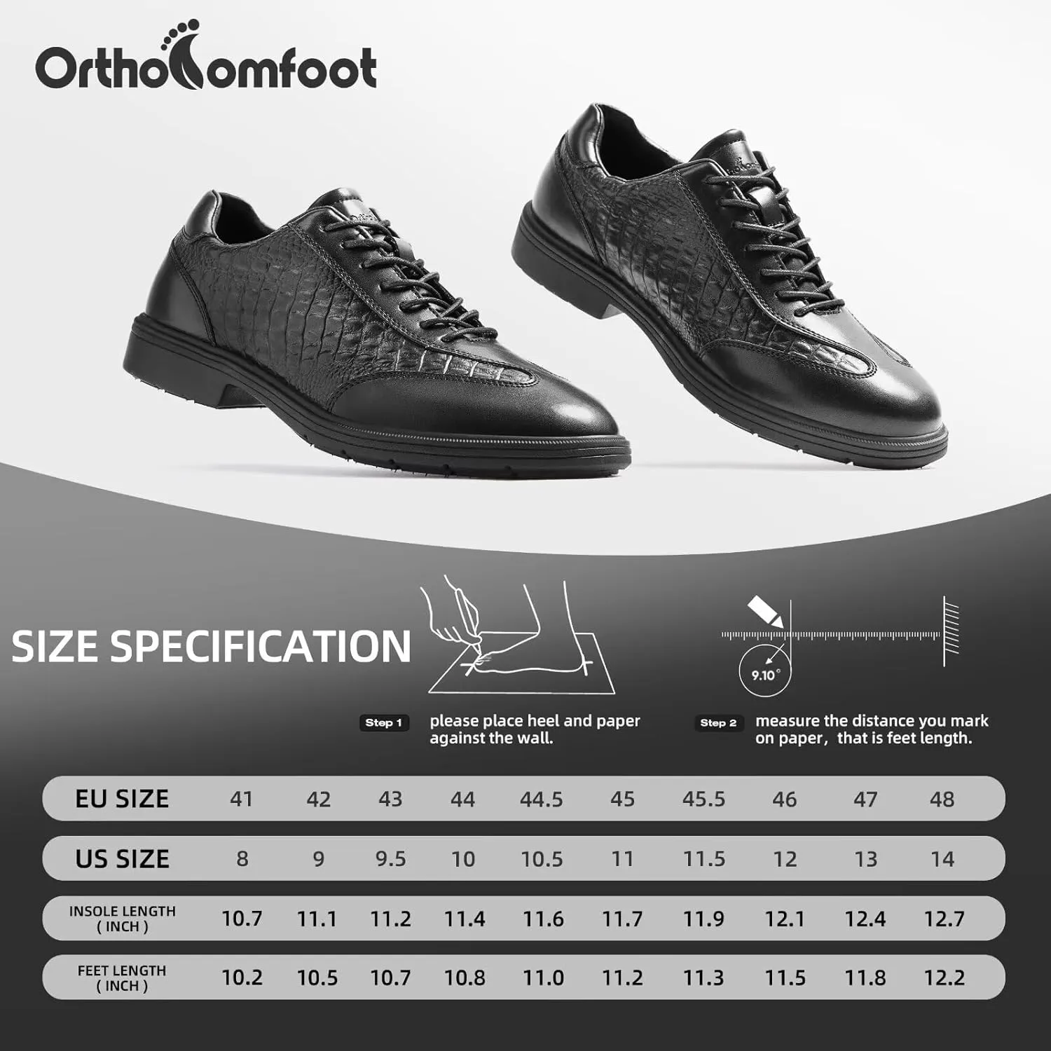 Men's Orthopedic Business Dress Walking Shoes - Comfortable Arch Support Plantar Fasciitis Leather Wingtip Formal Oxford - Flat Feet Casual Cap Toe Tuxedo Patent Sneakers for Foot Heel Pain Relief
