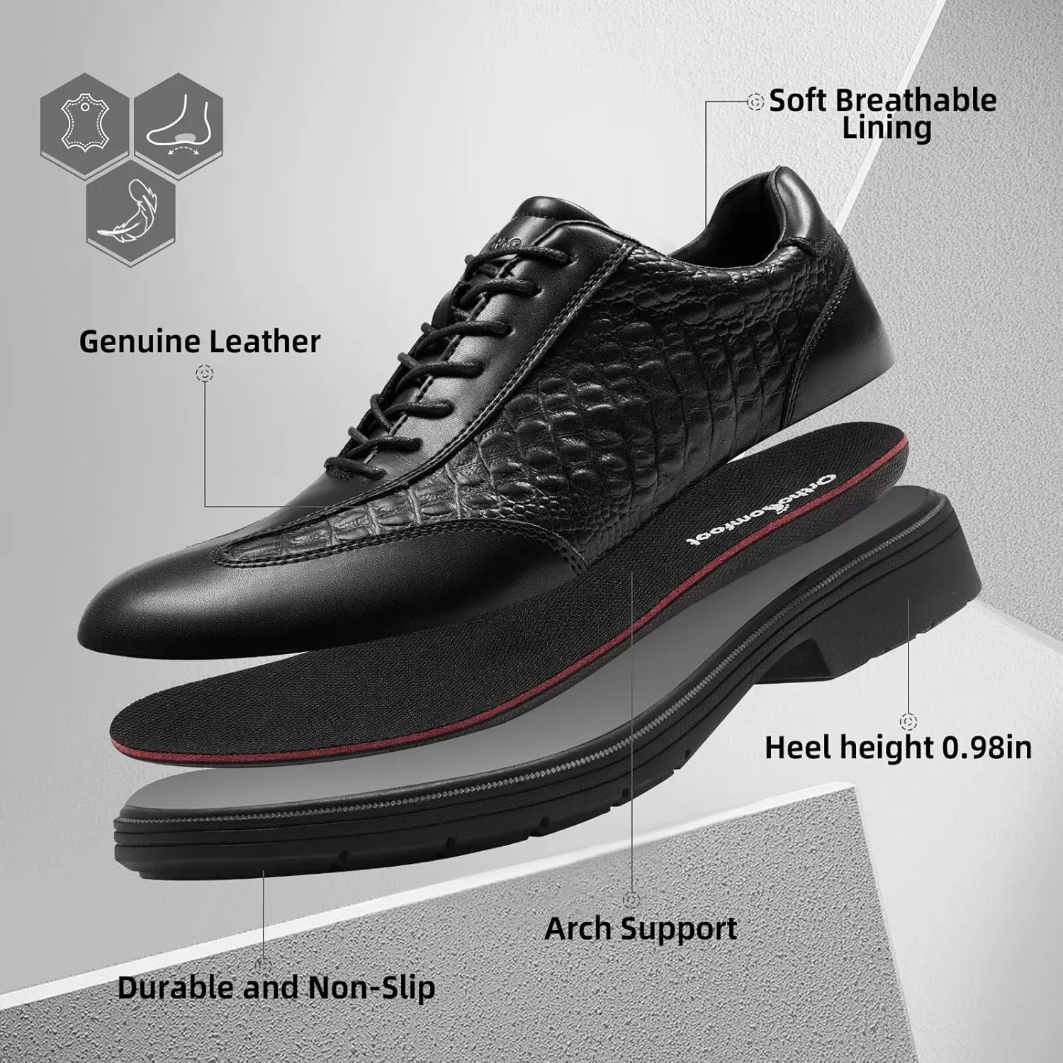 Men's Orthopedic Business Dress Walking Shoes - Comfortable Arch Support Plantar Fasciitis Leather Wingtip Formal Oxford - Flat Feet Casual Cap Toe Tuxedo Patent Sneakers for Foot Heel Pain Relief
