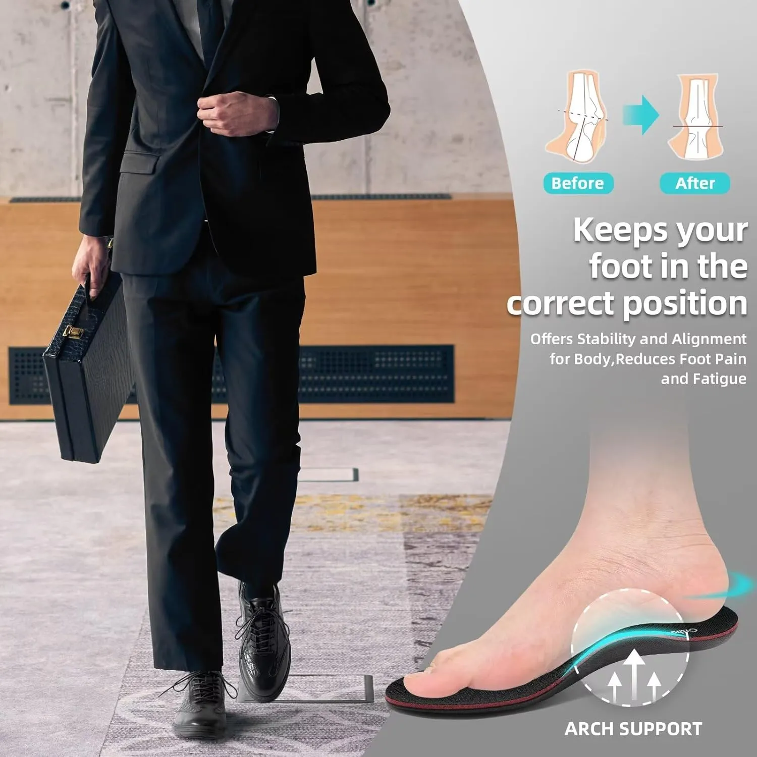 Men's Orthopedic Business Dress Walking Shoes - Comfortable Arch Support Plantar Fasciitis Leather Wingtip Formal Oxford - Flat Feet Casual Cap Toe Tuxedo Patent Sneakers for Foot Heel Pain Relief