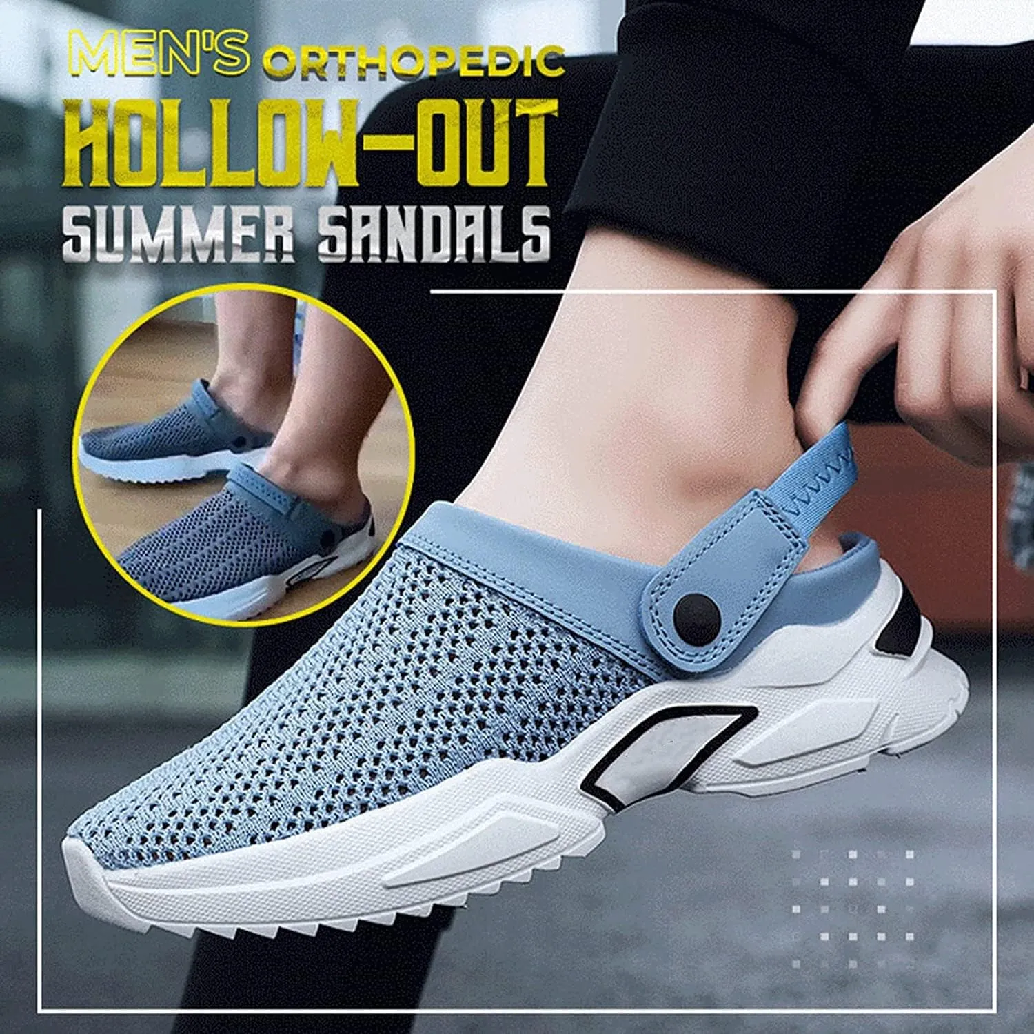 Men's Orthopedic Hollow-Out Summer Sandals,Platform Mesh Mules Slippers,Orthopedic Diabetic Walking Boat Shoes Breathable with Arch Support Knit Mesh Walking Shoes Beach Sandals