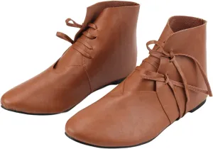 Mens Renaissance Ankle Boots Slip on Lace Up Flat Low Heel Cuff Vintage Shoes Medieval Western Pirate LARP Viking Cosplay