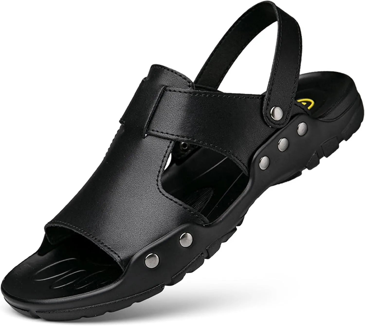 Men's Soft Leather Open Toe Sandals Slippers Comfortable Slingback Two-Wear Slip-On Slippers Summer Outdoor Non-Slip Beach Sandals