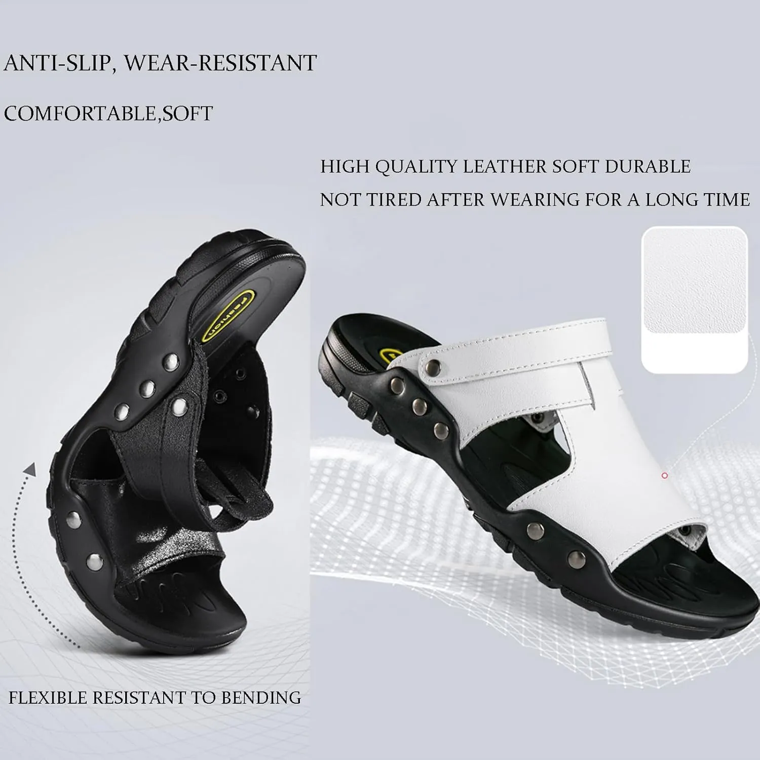 Men's Soft Leather Open Toe Sandals Slippers Comfortable Slingback Two-Wear Slip-On Slippers Summer Outdoor Non-Slip Beach Sandals