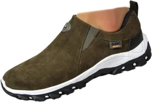 Men‘s Suede Waterproof Hiking Shoes, Outdoors Lightweight Arch Support Low-top Flat Sole Waterproof Everyday Wear Non-Slip Slip on Sneakers