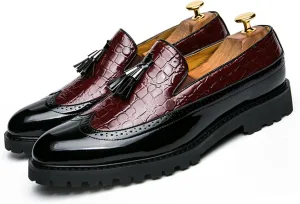 Men's Vintage Leather Wingtip Tassel Brogue Slip-On Dress Loafers Fashion Low-Top Breathable Smoking Formal Shoes Comfort Non-Slip Business Wedding Party Shoes