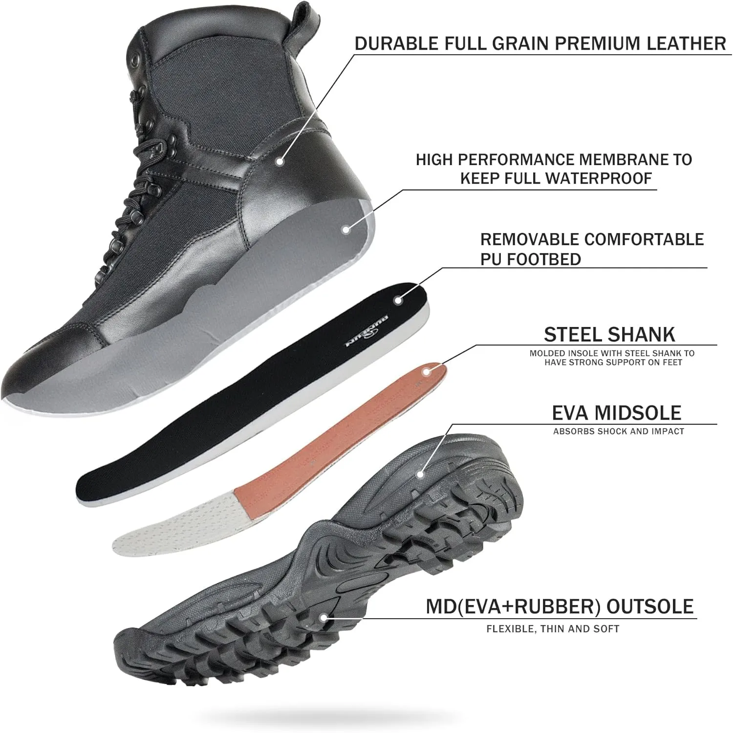 Men's Waterproof Military Tactical Boots Anti-slip Work Boot, 8" Insulated Combat Boots, 400g Thinsulate
