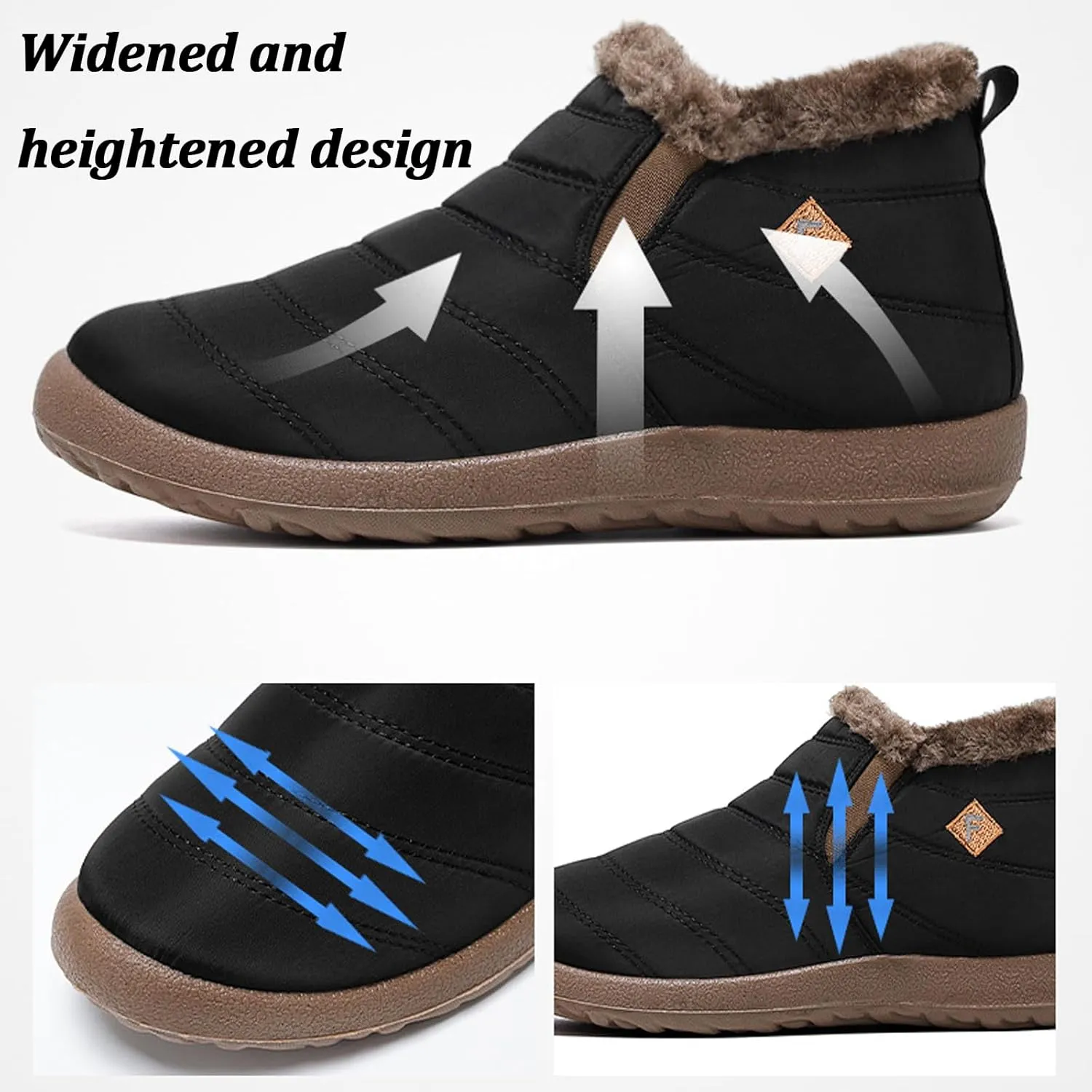 Men's Waterproof Slip On Snow Boots Comfort Warm Fur Lined Non Slip Outdoor Winter Booties Work Walking Lightweight High Top Cotton Shoes